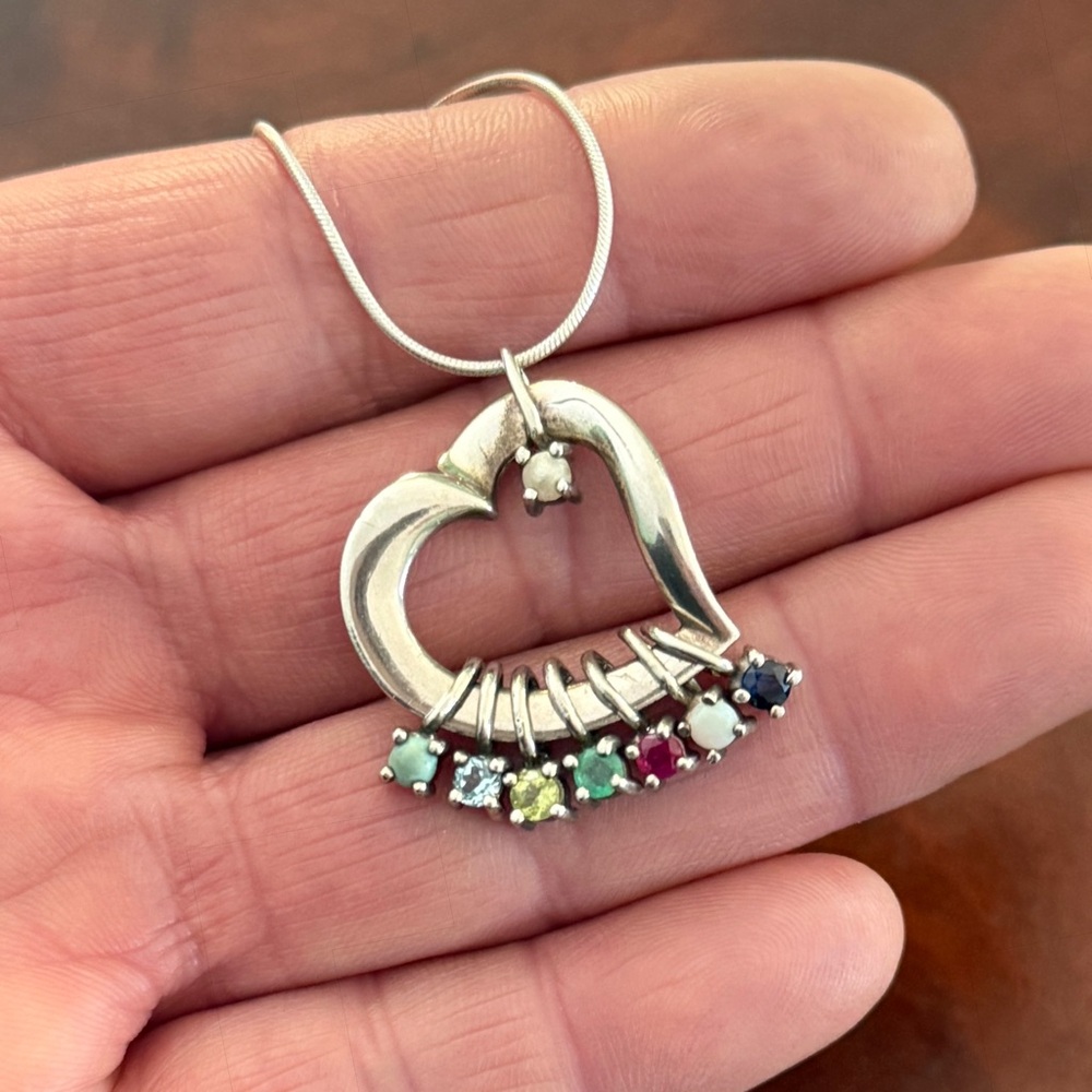 Lenox Sterling Silver Heart Pendant with Multigemstone Drop Fringe; 16” Chain